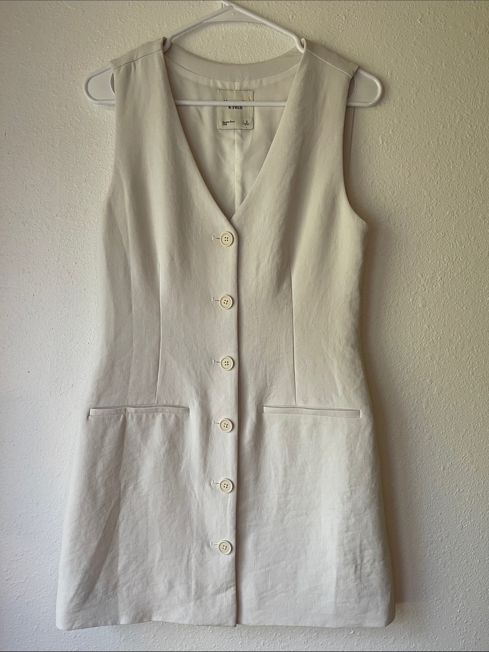 Abercrombie & Fitch Cream Sleeveless Button-Front Mini Dress